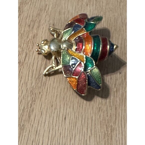 Don-Lin Gold Tone Enamel Bee Wasp Fly Insect Brooch Pin Signed Colorful - Picture 6 of 9